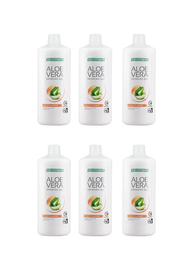 LR Aloe Vera Drinking Gel Pfirsich – 6er Set (6×1 l) zuckerfreies Aloe Trinkgel mit Vitamin C
