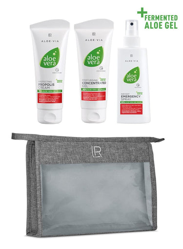LR Aloe Vera Special Care Bag – 3-teiliges SOS-Pflegeset. Emergency Spray, LR Propolis Creme, LR Concentrated Gel