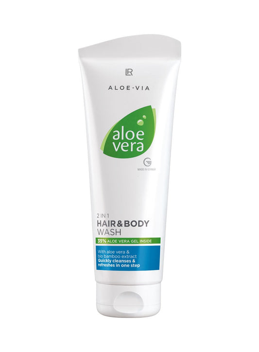 LR Aloe Vera 2-in-1 Haar- & Körpershampoo – mit 35 % Aloe Vera-Gel und Bio-Bambus-Extrakt für sanfte Haar- & Hautreinigung