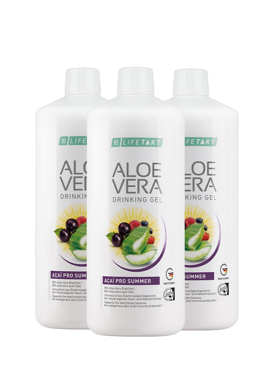 LR Aloe Vera Drinking Gel Açai Pro Summer – 3er Set, fruchtiges Sommer-Trinkgel mit Açai & Antioxidantien