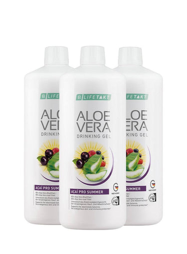 LR Aloe Vera Drinking Gel Acai Pro Summer 3x1000ml Set mit 85% Aloe Vera, Açai, Waldfrüchten und Honig für Hautschutz und Immunsystem