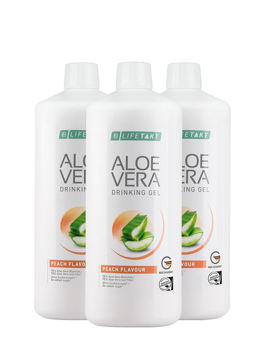 LR Aloe Vera Drinking Gel Pfirsich – 3er Set mit Pfirsichgeschmack, Aloe Vera Trinkgel ohne Zucker