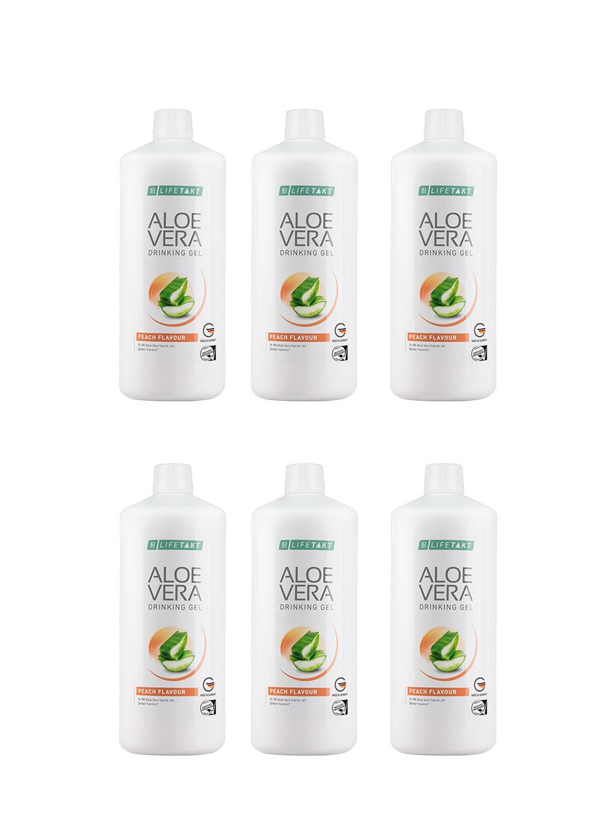 LR Aloe Vera Drinking Gel Pfirsich – 6er Set (6×1 l) zuckerfreies Aloe Trinkgel mit Vitamin C