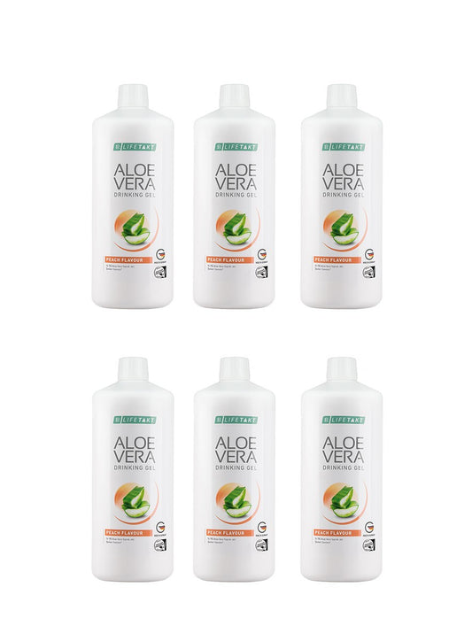 LR Aloe Vera Drinking Gel Pfirsich – 6er Set (6×1 l) zuckerfreies Aloe Trinkgel mit Vitamin C
