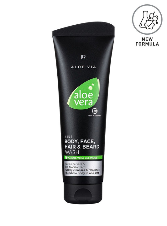 LR Aloe Vera Men’s Essentials 4-in-1 Shampoo – ganzheitliche Pflege mit 15 % Aloe Vera-Gel & Bio-Hopfen-Extrakt für Körper, Gesicht, Haare & Bart